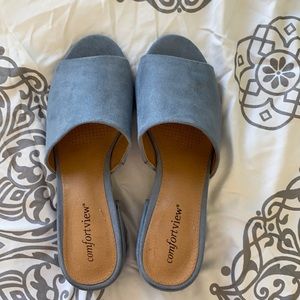 Never Worn Blue Suede Slides Size 7